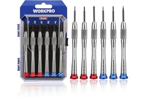 WORKPRO Zestaw precyzyjnych mini śrubokrętów z magnetyczną końcówką i trwałym korpusem ze stopu aluminium, 6 szt., zawiera pudełko do powieszenia, do naprawy okularów i zegarków, dla entuzjastów DIY