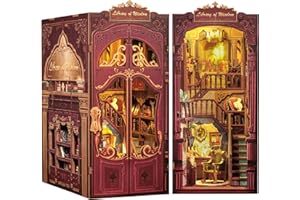 CUTEBEE Book Nook - Kit fai da te in miniatura, casa delle bambole in miniatura, casa delle bambole fai da te, con protezione antipolvere e luce LED, kit di costruzione per adulti (Library of Wisdow)