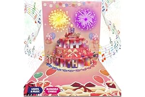 SK SUPKER PopUp-Geburtstagskarten für jedes Alter, ausblasbare LED-Lichtkerze, Kuchenmusik, Happy Birthday-Postkarten, Geschenkkarte für Frauen, Männer, Mutter, Schwester, Ehefrau, Freund, Junge, Mädchen