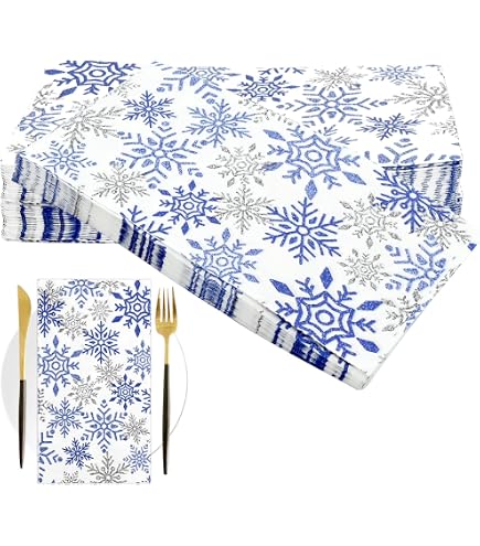 Servietten Snowflakes Türkis-Blau – 12 Stück, 40x40 Cm, Airlaid-Material, Für Weihnachten & Festliche Tische
