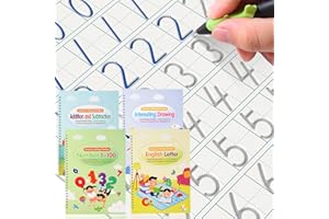 Xnourney Magic Practice Copybook for Kids,Reusable Handwriting Workbooks for Preschools, A4 Enlarged Magic Ink Calligraphy Hand Lettering Copybook for Kids Ages 3-8 (4 Books with Pens)