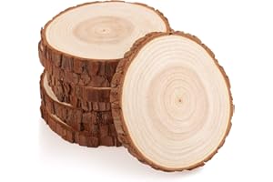 Fuyit Dischi Legno Senza Buco Diametro 14-15cm 8 Pz Naturale da Decorare Natale Fai da Te Segnaposto Adatti per Pirografo, Intagliare, Disegnare