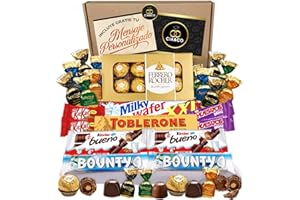 CIA&CO Coffret Bonbons avec +20 Chocolats Ferrero Rocher, Toblerone, Kinder Bueno, Bounty Coconut, Mars, Twix et de délicieuses barres Kit Kat et Huesitos.