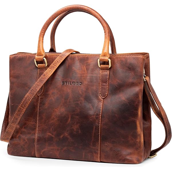 STILORD Abigail handbag office ladies leather shopper vintage shoulder bag business bag elegant for 13.3 MacBooks work bag genuine leather Color:medium - brown
