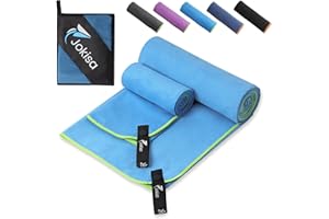 Jokisa 2 Piezas Toalla Microfibra (180x90cm Toalla Piscina+100x50cm Toalla Gimnasio), Toalla Playa de Secado Rápido y sin Arena, para Fitness, Playa, Gimnasio, Camping (Azul Medio - Verde)
