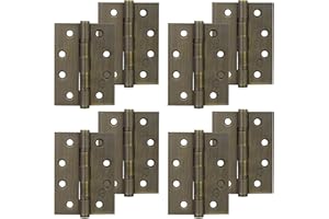 Decoranddecor Door Hinges Internal - Fire Rated - 4inc / 102mm - Ball Bearing - Steel - Antique Brass - 4 Pairs