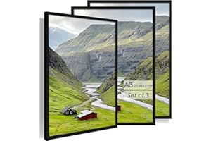QPQIYIY Bilderrahmen A3 (29,7x42 cm) 3er set, Schwarz Bilderrahmen Hergestellt aus Holzwerkstoff, Rahmen A3 ideal für Fotos, Bilder, Poster