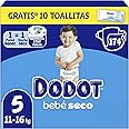 Dodot Pañales Bebé-Seco, Talla 5 (11-16 kg), 174 Pañales + Regalo de 1 Pack de 10 Toallitas Aqua Pure 99% Agua,Una Noche Hast