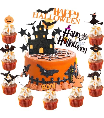 SANNIX 72 Stück Halloween-Cupcake-Aufsätze – Kürbis, Geist, Fledermaus & Mehr Für Gruselige Party-Deko