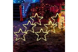 SALCAR Oświetlenie bożonarodzeniowe na zewnątrz, 5 m, zestaw 6 sztuk, dekoracja bożonarodzeniowa, do ogrodu, oświetlenie zewnętrzne z ostrzem do wbijania w ziemię, czarne gwiazdy, ciepła biel