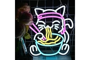 LUCUNSTAR Fortune Cat Ramen Neon Light Sign,Dimmable Japanese Neon Sign,Led Sign for Wall,Neon Bar Signs For Home Bar,for Kitchen Dinning Room Wall Art Decor Gifts