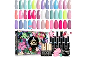 MEFA Summer Gel Nail Polish Set 23 Pcs, 20 Colors Pastel Hot Pink Gel Polish Sage Green Blue Bright Colors Nail Gel Kit with Glossy&Matte Top Base Coat Starters Nails Art Manicure Home Gifts for Women