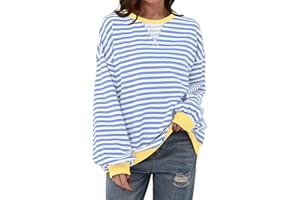 DUOEASE Jersey Mujer Otoño Cuello Redondo Manga Larga Rayas Camiseta Casual Oversize Sudadera Mujer Sin Capucha