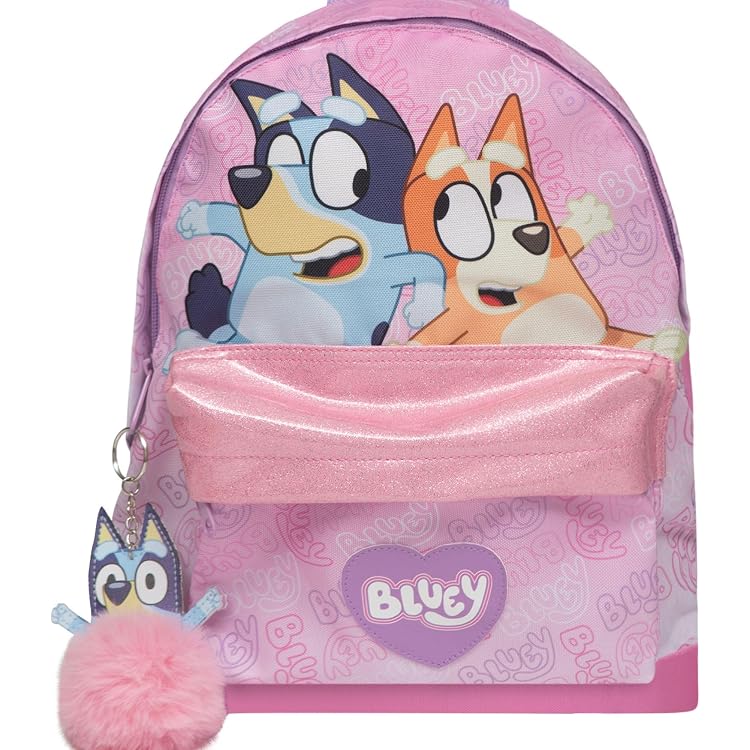Sac à Dos Scolaire Officiel Bluey & Bingo Stars - Rose, Poche Avant, Idéal Rentrée Et Cadeau Enfant