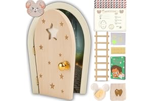 HOMYKIDS® Porte Magique Petite Souris avec Fond Enchanté – Brille dans le Noir + eBOOK GRATUIT – Porte en Bois + Certificats de Dents + Assiette + Fromage + Échelle + Pochette à Dents + Autocollants