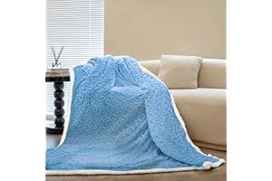 SindeRay Sherpa Fleece Throw Blanket for Couch Sofa, Super Soft Cozy Fuzzy Plush Blankets Fleece Thick Warm Blanket for Winter Reversible Thick Warm Blanket for Bed, Sofa, Living Room, Blue 50" x 60"