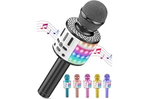 MICQUTR Microfono Karaoke Bluetooth, Microfoni Karaoke Wireless con LED Flash, Portatile Karaoke Player Bambini, Altoparlante, Cambia Voce, per KTV/Casa/Festa/Canto, Compatibile con Android/iOS