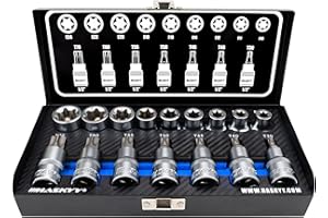 HASKYY Set da 16 punte Torx per dadi e bussole, T30, T40, T45, T50, T55, T60, T70, torx elettrico: E10, E11, E12, E13, E16, E18, E20, E22, E24
