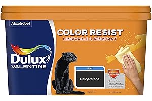 Dulux Valentine Color Resist Pièces à Vivre - Peinture Intérieure Murs, Plafonds, Boiseries - Lessivable et Résistante - Couleur : Noir Profond - 2,5 L - 5351571