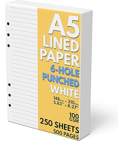 A5 Refill Paper & 6-Hole Loose Leaves For 8.5 Inch Round Ring Binder - White Cover Set