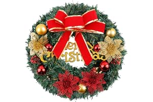 LATERN 30 cm julkrans, konstgjord jul ytterdörr krans god jul tall girlang med rosett glitter blomma röd bärboll för dörr väg