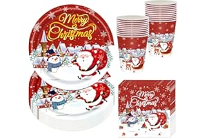 CSYY Set di stoviglie per feste di Natale, 52 pezzi, 16 persone, fiocchi di neve, piatti di carta, tovagliolo di carta per feste di Natale