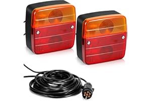 KONESKY Feux arrière de remorque, feux arrière de remorque, éclairage de remorque multifonctionnel avec 7m de câble, connecteur 7 broches, 12V feux arrière camion ampoules pour remorques camions caravanes