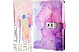 JOOLLURM Secret Diary for Girls 8 9 10 11 12 13 Year Old, Lockable Journal Notebook with Pencil Case, Pen, Stickers, Bookmark, Birthday Easter Back to School Gifts for Teen Girls Age 7-14 (Purple)