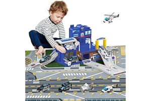 deAO Stazione di Polizia della Città, Giocattolo da Costruzione con Edificio per Uffici, Veicoli della Polizia, Elicottero, Camion, con della Polizia, Regalo per Bambini e Bambine dai 6 Anni in su