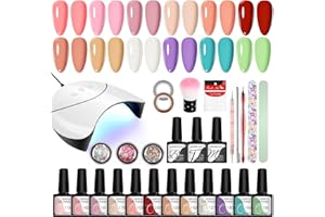 VANREESA Kit Uñas Semipermanentes 12 Colores Uñas Semipermanentes Kit Completo con Lámpara de Uñas U V 36W Set Manicura Semipermanente con Mate Top Base Coat