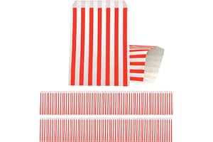 YAYAFUNFUN 100pcs 5x7'' Red Stripe Paper Bag Sweet Candy Bags for Sweets,Red Sweetie Party Bags for Kids Girls Boys Christmas Halloween Wedding Birthday Party