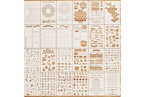 OOTSR 24 Pièces Pochoirs pour Peinture de Journal, 21x14cm Scrapbooking Stencils Accessoire Réutilisables pour Journal Planificateur, Pochoir à Dessin pour Travaux Manuels Bricorage Décor