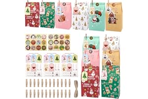 Adventskalender zum Befüllen Kinder, Yomisee Adventskalender Selber Befüllen mit 24 Tüten und Zahlenaufklebern DIY Weihnachtskalender zum befüllen