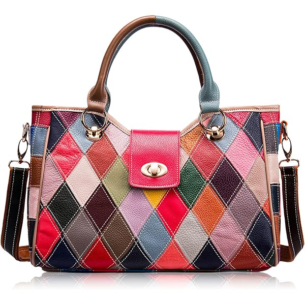 Segater® Vrouwen Multicolor Tote Handtas Echt Leer Kleur Bijpassende Ontwerp Hobo Crossbody Schoudertas Portemonnees, Meerkleurig