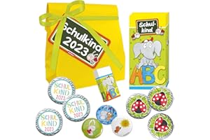 ‎STEINBECK STEINBECK Schulanfang Einschulung Geschenk Schulkind Erstklässler Geschenktüte Schultüte Zuckertüte ABC Bonbons Süßes 1.Klasse Mitbringsel Button Radiergummi