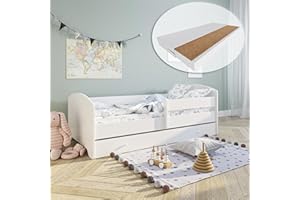 ‎KIDS COLLECTIVE Kids Collective Kinderbett 70x140 / 80x160 Komplett Set inkl. Matratze, Lattenrost, Schublade & Rausfallschutz | Einzelbett für Kinder von 2 – 10 Jahren | 70x140 cm | weiß