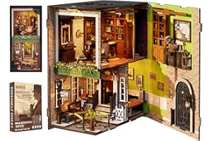 Cutefun DIY Book Nook , Miniatur Puppenhaus Kit, Bücherecke, Bookshelf Decor, Dollhouse Haus Modellbausätze mit LED Leuchten und Einsteckbar Staubschutzplatte,Rose Detective Agency