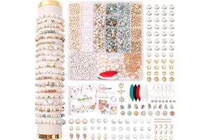 JHWELRG Natural Amazonite Beads DIY Beads for Bracelets, Stones Beads for Threading Kit with Pendant Letter Beads for DIY Beads Bracelet Making Kit, Parties, Christmas