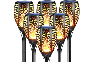Geemoo 6 Piezas Luces de llamas Grande Solar Exterior Jardin Antorchas Solares Exterior con llamas Realistas, IP65 Impermeable, Decoración Luces para Césped y Camino, Jardín, Pasillo