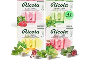 WATERDROP MICRODRINK waterdrop® x Ricola - 48 Cubetti per Acqua - Pacchetto di Prova 4 Gusti Aromatizzanti - Lampone Melissa, Verbena Agrumi, Melagrana Menta & Limone Menta, Acqua aromatizzata Senza Zucchero, Vitamina C