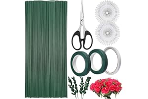 Realure 85 Fil de Fleurs Vert Kit, Flexibles Tiges Fleurs Artificielles 30cm, Wires Floral Flowers Φ2mm, Tige de Fleuriste avec Ruban Fleuriste/Ciseaux Bricolage, Tiges de Fleurs pour Fleurs à Crochet