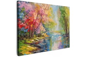 MuchoWow© Canvas Wall Art 28"x20" / 70x50 cm Decor Paintings Prints framed on Canvas Decorations Wallart Oil painting - Landscape - Nature - Colourful