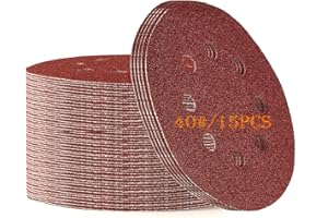 Toowood 125cm/5Inch With 8 Holes Dustless Hook-and-Loop Circular Sanding Discs Sandpaper (40#, 15)