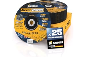 25 discos de corte de metal de 230 x 2 x 22,23 mm de diámetro – El disco de corte de metal Metal Racer by AMBOSS WERKZEUGE es adecuado para acero y acero inoxidable, disco de corte de acero/acero