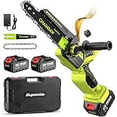 Supstable Mini Motosierra a Batería 8 y 6 Pulgadas, Sierra Electrica Podar Arboles, 900W, Lubricación Automática de Cadena, A