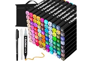 AOMEES Permanent Art Markers Set, 80 Colors Dual Tip Marker Pen for Adults Artists Drawing, Coloring, Sketching with Carrying Case and Storage Base