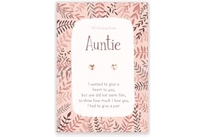 MANTA MAKES Auntie rose gold heart earrings | gifts for Aunty Great Aunt | birthday card for special Christmas xmas present gift uk | jewellery from Niece or Nephew
