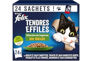 FELIX | Tendres Effilés | Chat Adulte | En Gelée | Recette 100% Complète et Equilibrée | Sélection Mixte aux Légumes : au Saumon, Truite, Bœuf et Poulet | Sachets Fraîcheurs | 24 x 85g