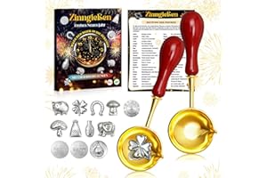 JJKOL JJOKL Zinngießen Silvestergießen mit 12 Zinnfiguren 2 Löffel Orakelanleitung, Zinngießen Bleigießen Set und Wachsgießen Silvester Spiele, für Partyspiel Glücksbringer Silvester Deko Neujahrsgeschenke