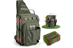 Goture Sac de pêche avec 3 boîtes à appâts, Sacs de pêche avec Une Sangle, Oxford 900D, Plusieurs Poches, imperméable, Sac de Poitrine à bandoulière pour la randonnée